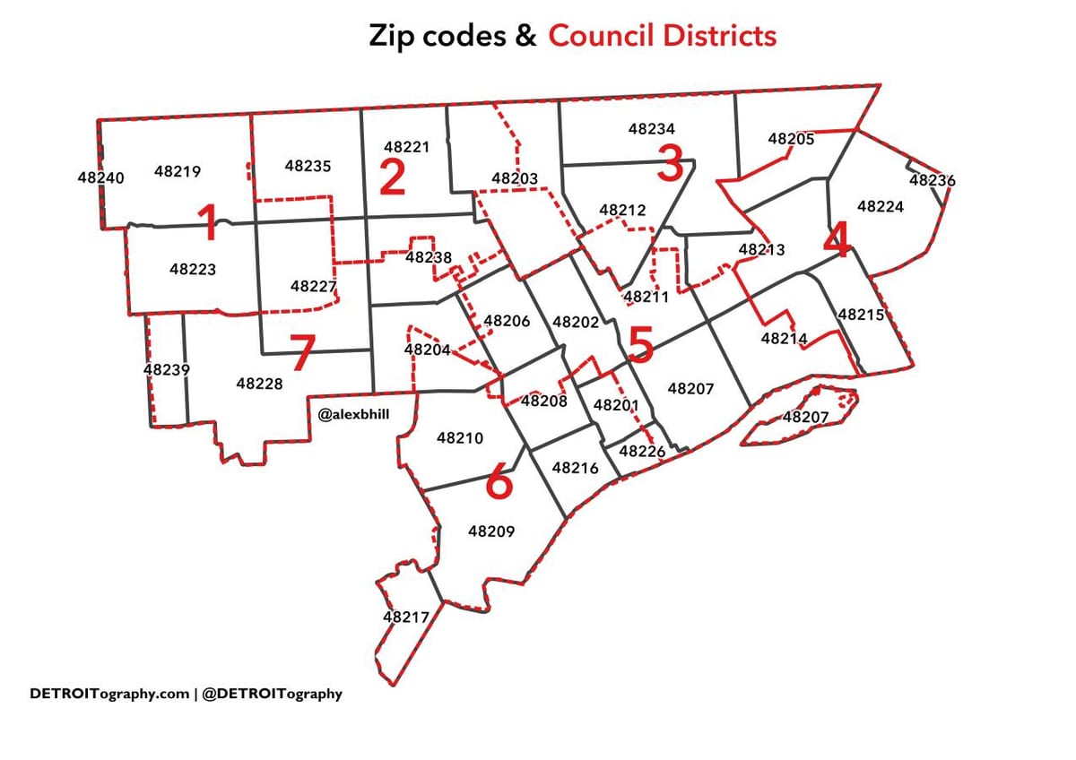 Mapa de códigos postales de Detroit