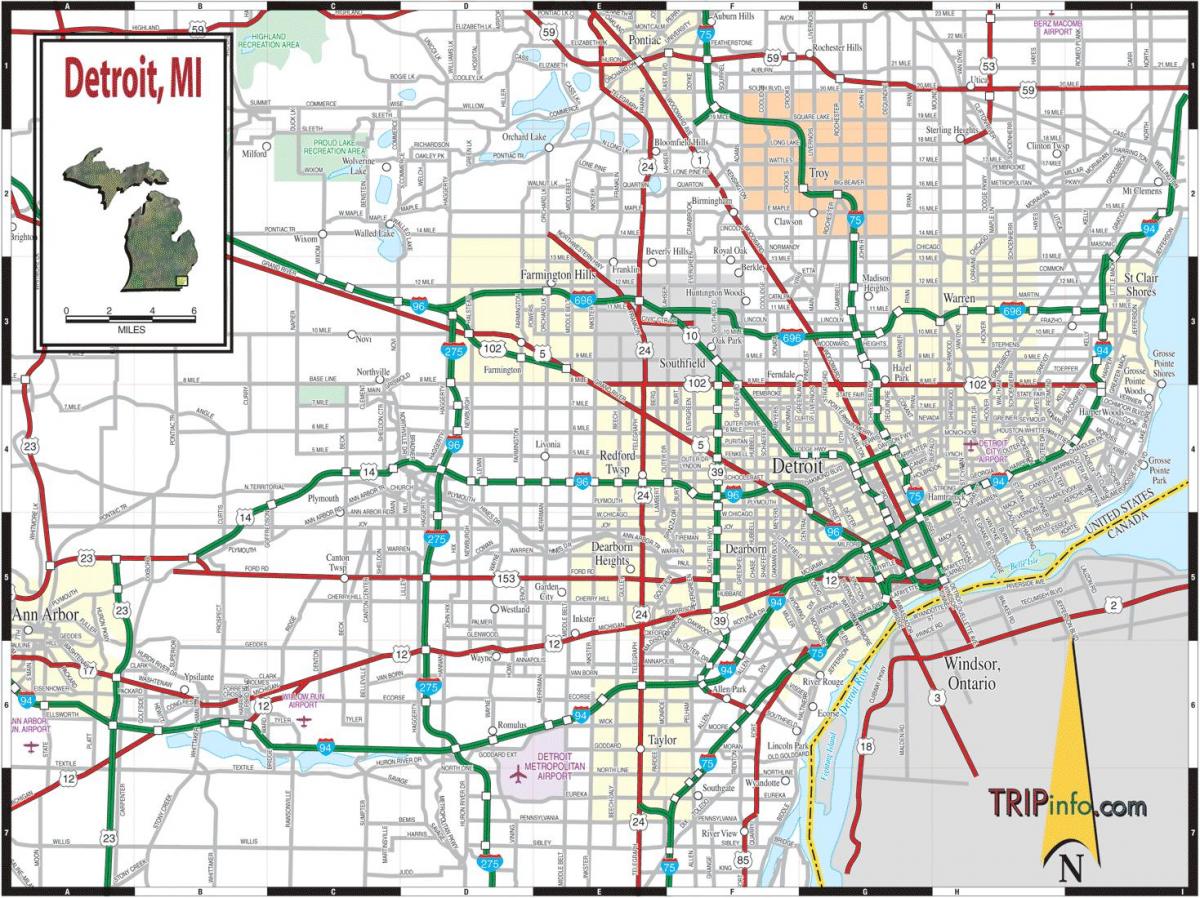 Mapa de carreteras de Detroit