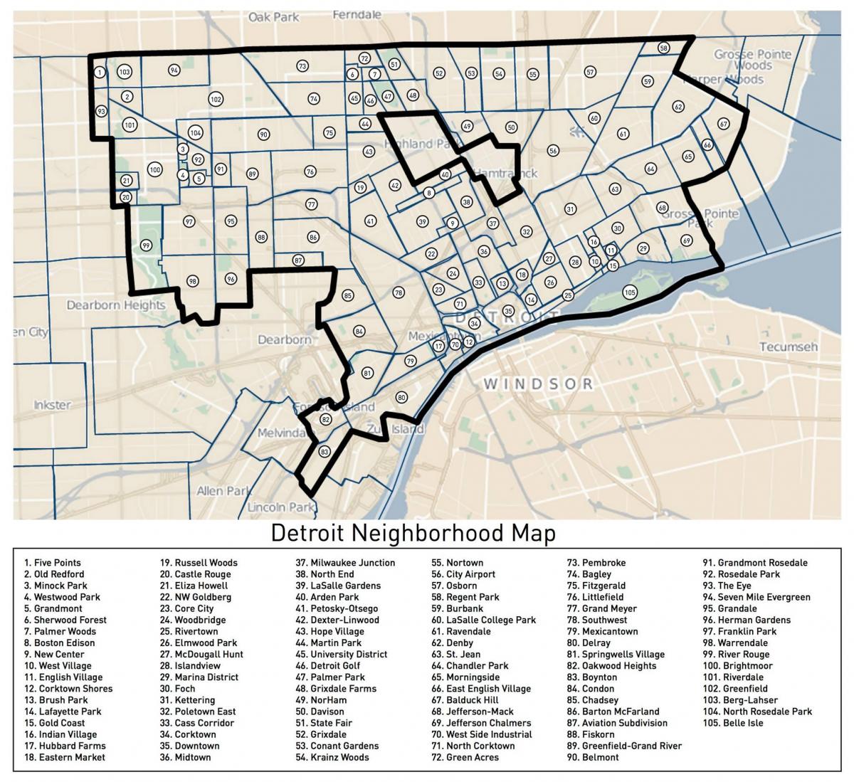 Mapa de los barrios de Detroit